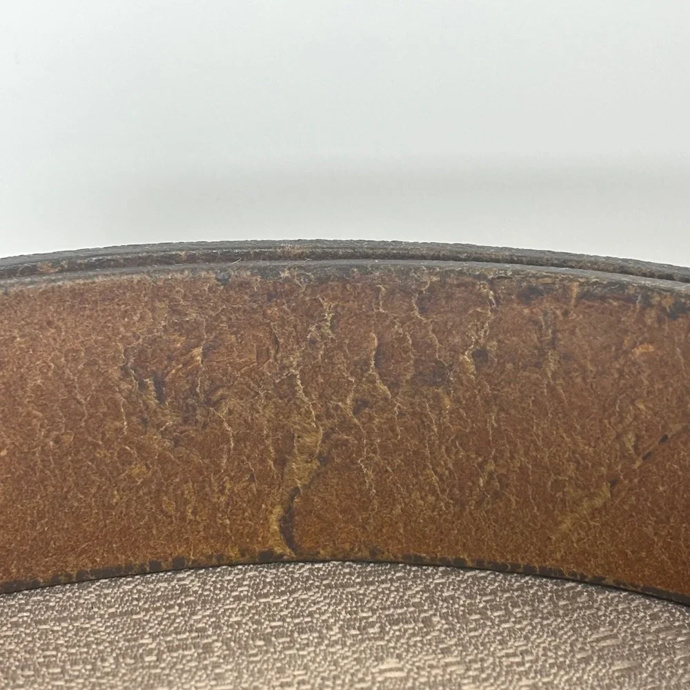 BTS Leather Belt Men 38 Brown Rare Vintage 70s Wood Inlay Solid Brass Buckle USA